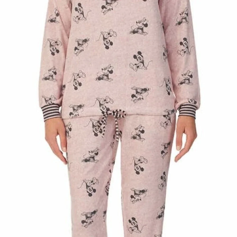 Disney Mickey Minnie Lounge Set Womens Pink 2 Piece Pajama Sleepwear NWT - Picture 2 of 4